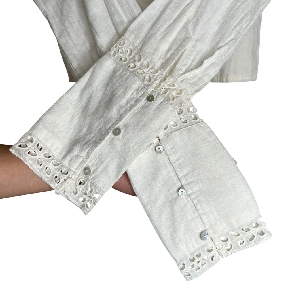 Free People Cotton Cropped Eyelet Joi Blouse SZ M Milkmaid‎ Cottagecore Dainty
